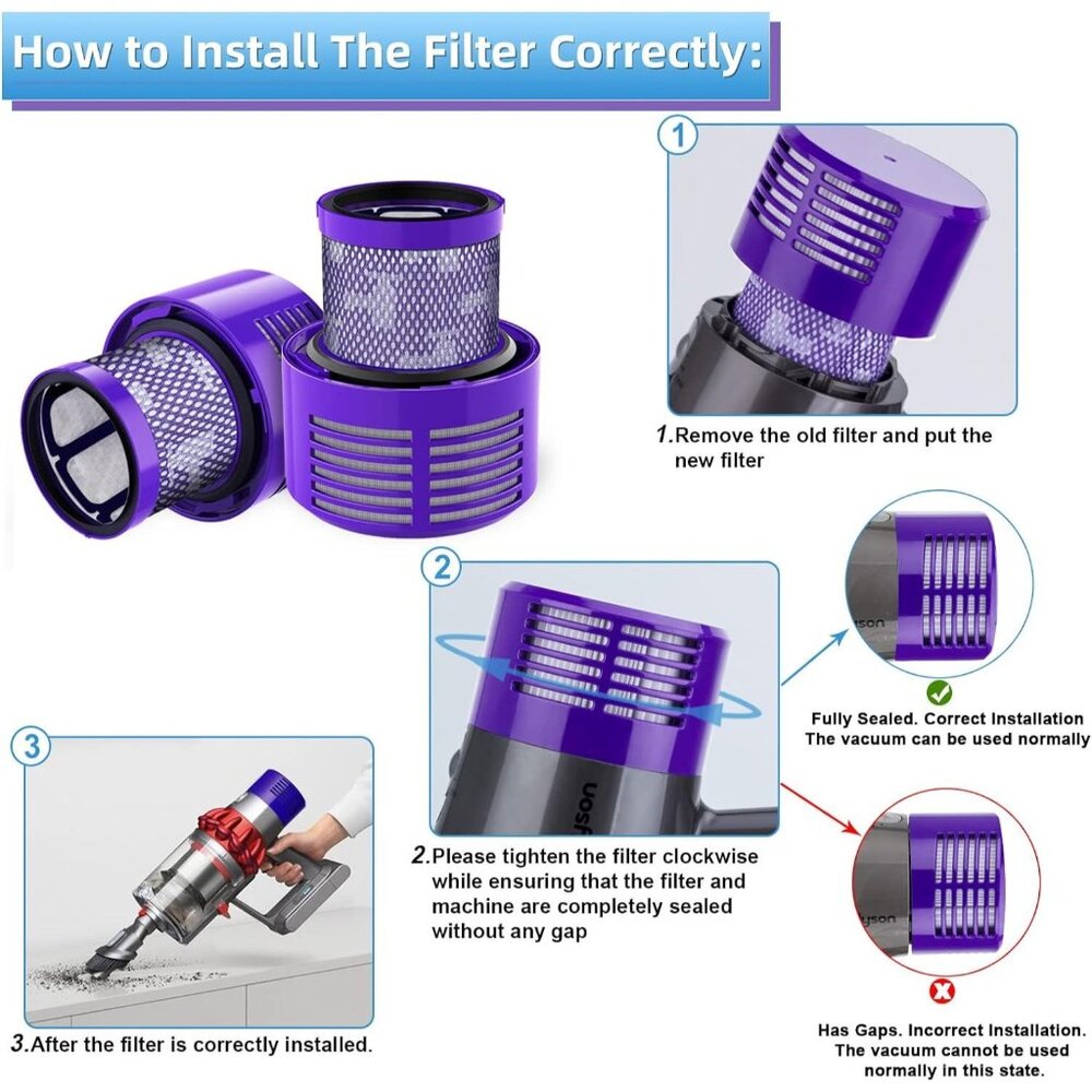 4 Pack Hepa Filter Replacement for Dyson V10 SV12 Cordless Vacuum & Clean Brush - Picture 4 of 6